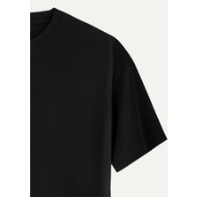 Unisex Bisiklet Yaka %100 Organik Pamuklu Kalın Dokulu California Baskılı Oversize T-Shirt - Siyah