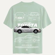 Softway Unisex Bisiklet Yaka %100 Organik Pamuklu Kalın Dokulu Toyota Supra Mk4 Baskılı Oversize T-Shirt - Bej