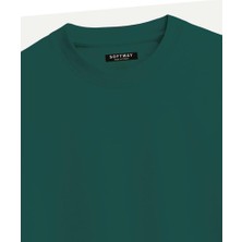 Unisex Bisiklet Yaka %100 Organik Pamuklu Kalın Dokulu Guardian Protection Baskılı Oversize T-Shirt - Koyu Yeşil