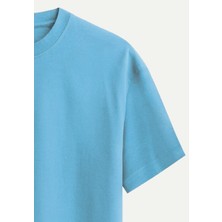 Unisex Bisiklet Yaka %100 Organik Pamuklu Kalın Dokulu Mcqueen Baskılı Oversize T-Shirt - Mavi