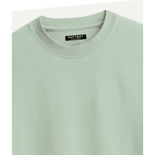 Unisex Bisiklet Yaka %100 Organik Pamuklu Kalın Dokulu Rose Baskılı Oversize T-Shirt - Bej