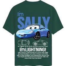 Softway Unisex Bisiklet Yaka %100 Organik Pamuklu Kalın Dokulu Sally Baskılı Oversize T-Shirt - Koyu Yeşil