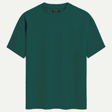 Unisex Bisiklet Yaka %100 Organik Pamuklu Kalın Dokulu Porsche 911 Baskılı Oversize T-Shirt - Koyu Yeşil
