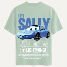 Unisex Bisiklet Yaka %100 Organik Pamuklu Kalın Dokulu Sally Baskılı Oversize T-Shirt - Bej