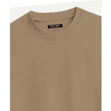 Unisex Bisiklet Yaka %100 Organik Pamuklu Kalın Dokulu Made Of Money Baskılı Oversize T-Shirt - Açık Kahverengi