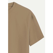 Unisex Bisiklet Yaka %100 Organik Pamuklu Kalın Dokulu Made Of Money Baskılı Oversize T-Shirt - Açık Kahverengi
