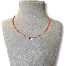 Turuncu Mini Boncuklu Balık Uçlu Kolye