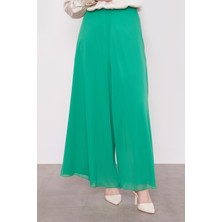 Lêvi D'or Zümrüt Yeşili Geniş Paçalı Şifon Pantolon