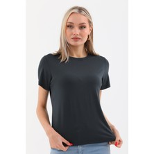 Penye Bizden  Viskon Dökümlü Tişört-Füme