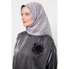 Gümüş Çizgili Sarmal Desen Twill Ipek Eşarp