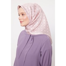 Pembe Çizgili Sarmal Desen Twill Ipek Eşarp