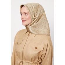 Gold Çizgili Sarmal Desen Twill Ipek Eşarp