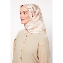 Pudra Soyut Gül Desen Twill Ipek Eşarp