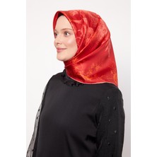 Fuşya Soyut Gül Desen Twill Ipek Eşarp