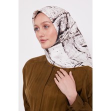 Krem Karışık Fırça Desen Twill Ipek Eşarp