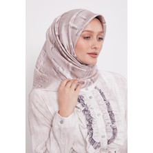 Bej Karışık Fırça Desen Twill Ipek Eşarp