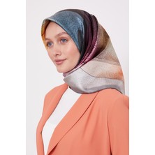 Füme Kesik Çiçek Desen Twill Ipek Eşarp