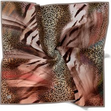 Gri Karışık Leopar Desen Twill Ipek Eşarp