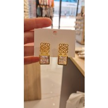 Kare Parlak Taşlı Gold Zirkon Küpe