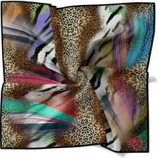 Siyah Karışık Leopar Desen Twill Ipek Eşarp