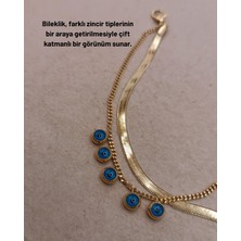 Hazemyhazemy Şans Getiren Nazar Boncuklu Çok Katlı Gold Zincir Bileklik