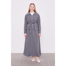 Gri Kuşak Detaylı Etek Takım