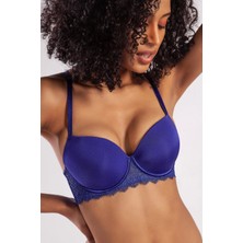 Golshan Garland Big Size Plunge Bra, Saks Mavi Konforlu ve Şık Sütyen
