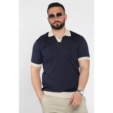 Mishar İtalia Erkek Polo Yaka Kendinden Çizgi Desenli Renk Garnili Triko Tişört P-00016875