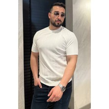 Mishar İtalia Erkek Bisiklet Yaka Kendinden Çizgi Desenli Triko Tişört P-00016810