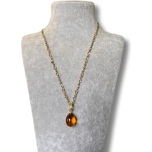 Uzun Zincir Akik Uçlu Şeffaf Doğal Taş Kolye