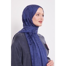 Lacivert Etnik Desen Italyan Jakar Şal