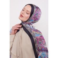 Siyah Karışık Desenal Hint Ipeği Şal