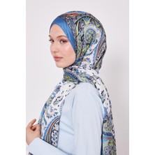 Indigo Karışık Desenal Hint Ipeği Şal