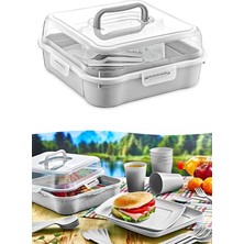 6 Kişilik Piknik Seti - Çantalı Piknik Seti 25 Parça Piknik Organizer Kamp Gray Piknik Seti