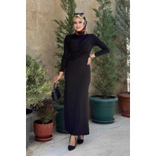 Büzgü Detaylı Sandy Elbise 3970 Siyah