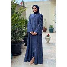 Fermuarlı Kapüşonlu Ferace 70016 Lacivert