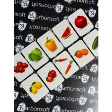 Karbonsoft Zeka Kartları Ahşap Eğitici Hafıza Eşleştirme Oyunu Sevimli Meyveler Oyuncak ( 5,5 x 7,5 Cm)