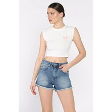 Paça Püsküllü Kadın Jean Kot Şort P-00017205