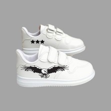 Kartal Baskılı Beyaz Bantlı Çocuk Spor Ayakkabı Sneaker