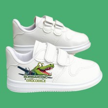 Bombardino Baskılı Beyaz Bantlı Çocuk Spor Ayakkabı Sneaker