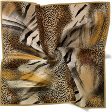 Yağ Yeşili Karışık Leopar Desen Twill Ipek Eşarp