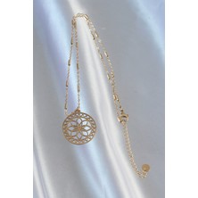 316L Çelik Zincir Gold Renk Lotus Model Kolye - EBJ240807W25479