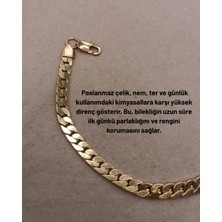 Hazemy Klasik ve Zamansız Gold Renk Unisex Kaldırım (Curb) Zincir Çelik Bileklik
