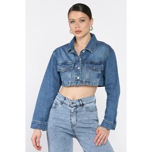 Kadın Crop Top Jean Kot Ceket P-00017199