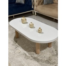 Oval Model 120X60 cm Kalın Kenarlı Orta Sehpa Ahşap Ayaklı