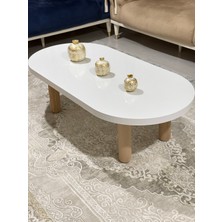 Oval Model 120X60 cm Kalın Kenarlı Orta Sehpa Ahşap Ayaklı