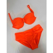 Kadın Turuncu Taş Işlemeli Astarlı Büyük Beden Bikini Takımı HZL25S-LC01