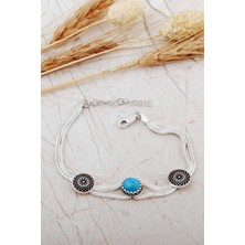 Sümer Telkari Mardin Güneşi Hasır Elişi Firuze Taşlı 925 Ayar Gümüş Bileklik 4793