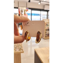 Kahverengi Gold Halka Zirkon Küpe