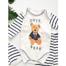 Özgülbebe Ayıcık Desenli Erkek Bebek 3'lü Zıbın Set